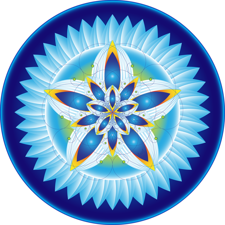 Mandala azul inspirado en la proporción áurea y la vesica piscis